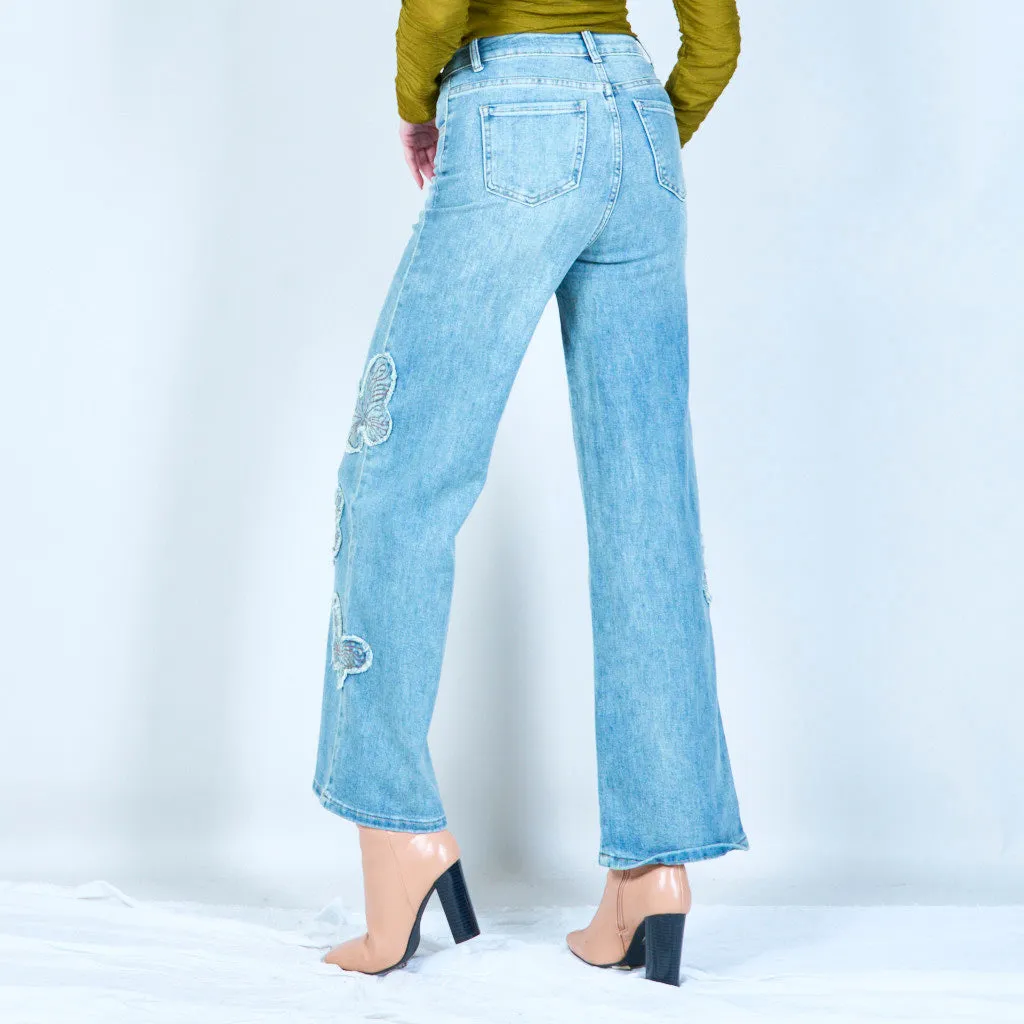 Embellished wide-leg denim jeans wholesale